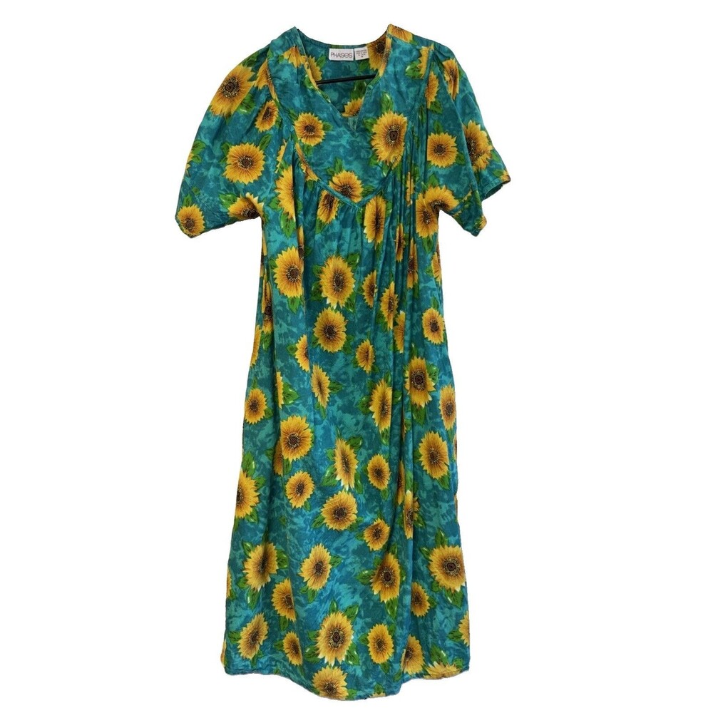 Phases Floral Muumuu House Dress M Grandmacore Grannycore Pockets Vintage Cotton